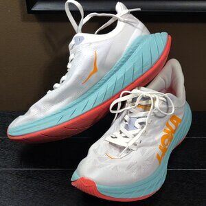 Hoka Men's Carbon X2 White/Blazing Orange Running Shoes SIZE 8